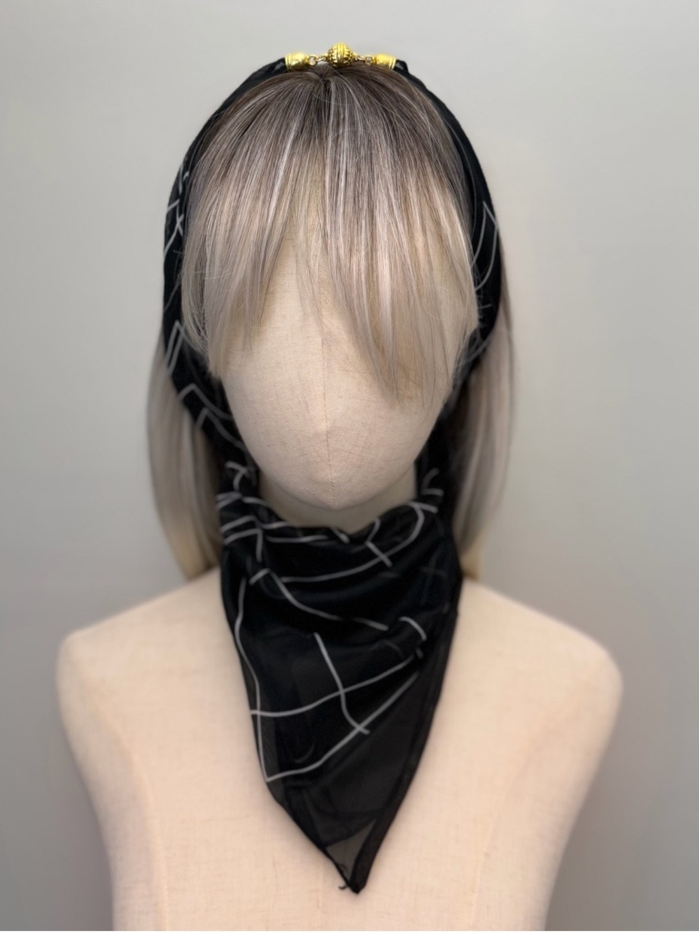 Black Square Scarf Abstract Line Print Magnetic Corners 23” Minimalist